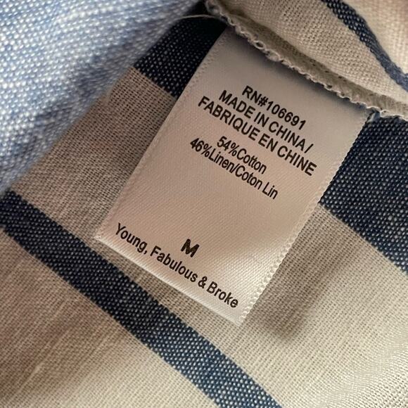 Revolve Young Fabulous & Broke Blue & White Striped Linen Cotton Top Size Medium - Picture 6 of 6